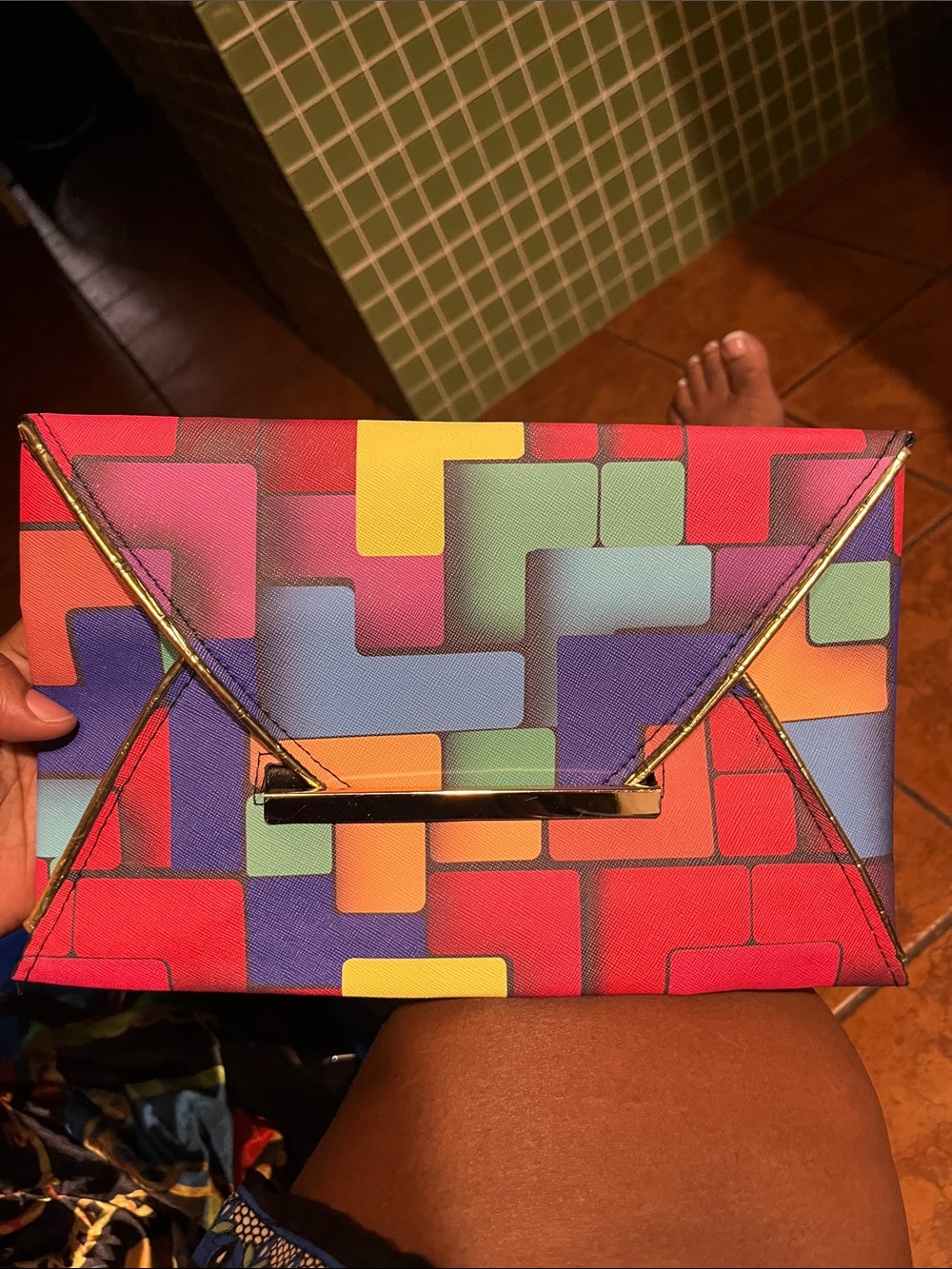 Colorblock Geometric Envelope Clutch - Multicolor - Picture 2 of 3